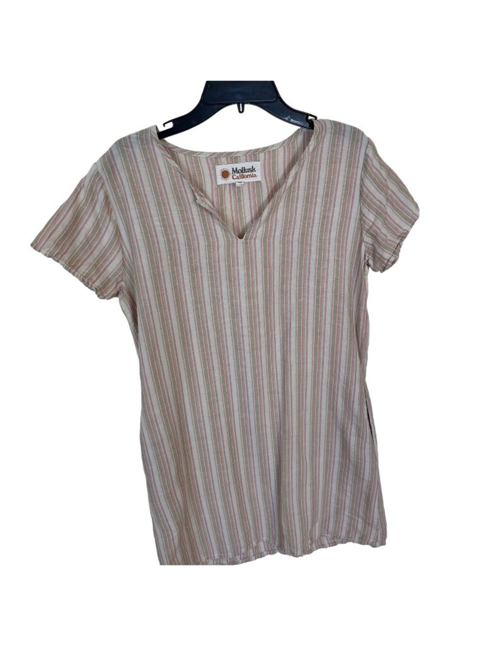 Mollusk California Womens Striped V Neck Dress Small Linen Pockets Boho Beach